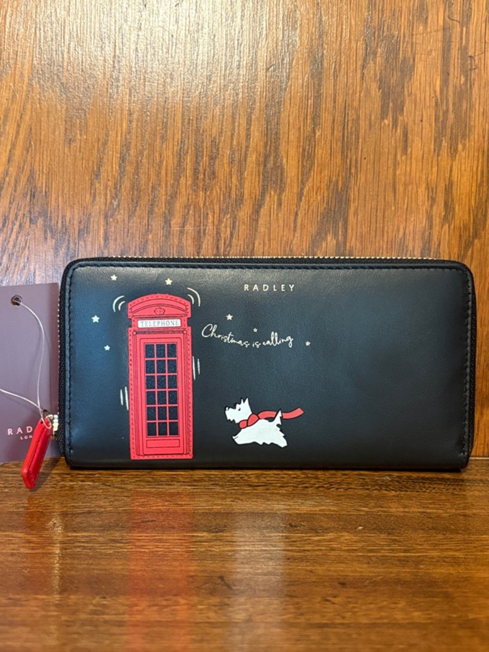 NWT-Radley London-Christmas Is Calling ☎️ Large Zip Around Wallet-Black-$128